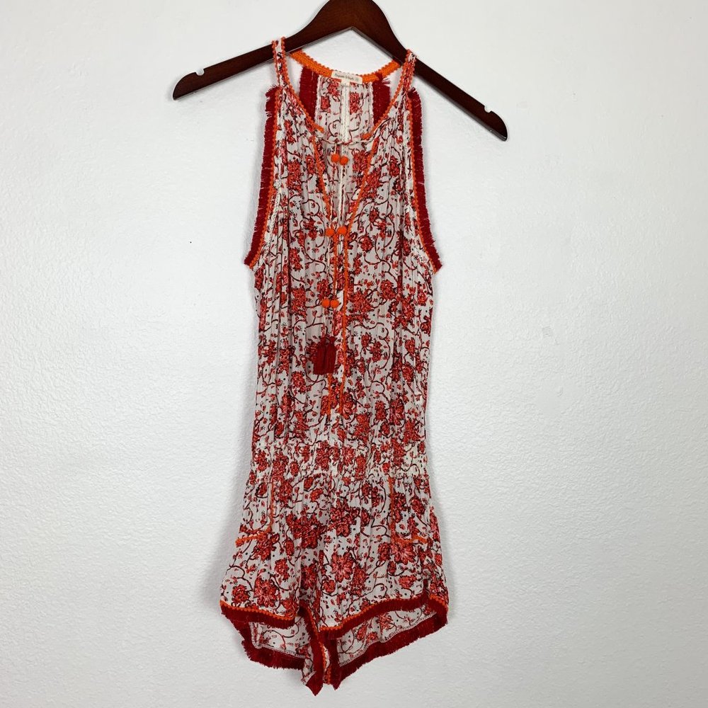 Poupette St. Barth Floral Romper Orange Poppy Size Small